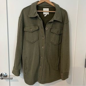 Avec Les Filles Olive Green Cotton/Terry Button Front Shacket Medium